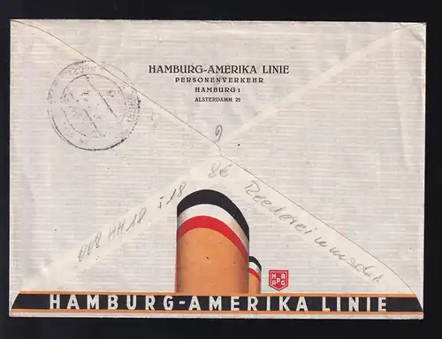 DEUTSCHE SCHIFFSPOST a MS "Hamburg" HAPAG 20.12.57 auf Reedereiumschlag