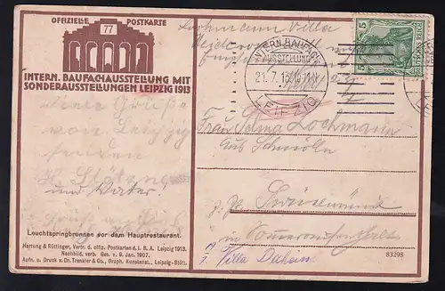 Internationale Bazfachausstellung Leipzog 1913 Offizielle Postkarte 77 mit 