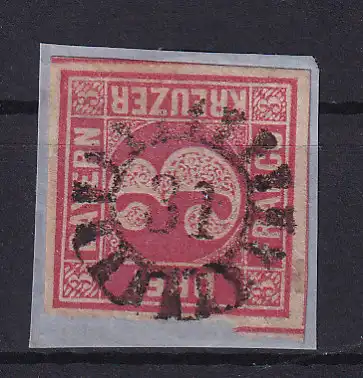 Wertziffer 3 Kr. auf Briefstück mit Mühlradstempel 31 (= Baiersdorf)