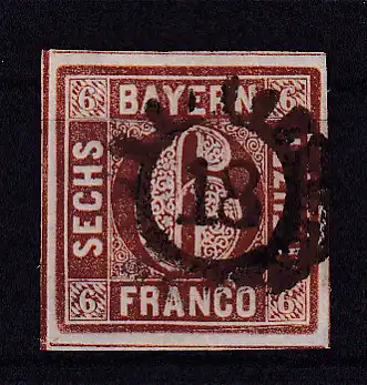 Wertziffer 6 Kr. mit Mühlradstempel 18 (= Augsburg)
