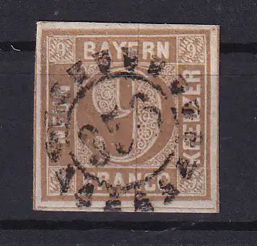 Wertziffer 9 Kr. mit Mühlradstempel 356 (= Nürnberg)