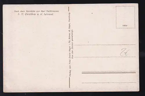 S.M. Zerstörer a.K. fahrend, nach Gemälde von Karl Matthiessen