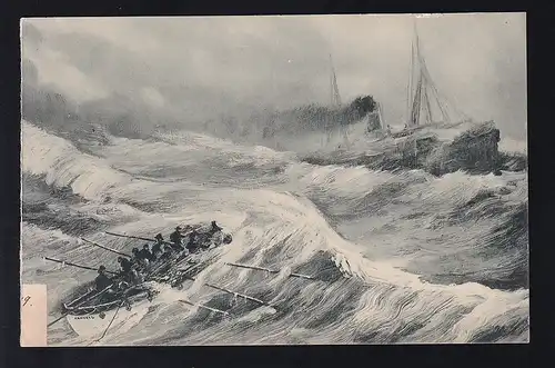Dampfer in Seenot, Künstlerkarte