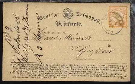 ½ Gr. kleiner Schild auf PK (Formular C 154) ab Wetzlar 3.1.73 nach Giessen