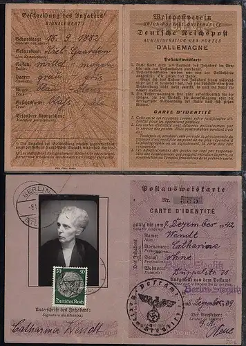Postausweiskarte ausgestellt am 8.12.1939vom Postamt Berlin-Steglitz 