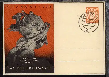 Tag der Briefmarke 1938 mit Blanko-Stpl. DANZIG 1 c 9.1.38
