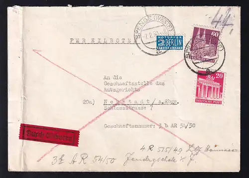 Bauten 20 Pfg. und 60 Pfg. auf Eilbrief ab Spenge (Westf) 7.2.50