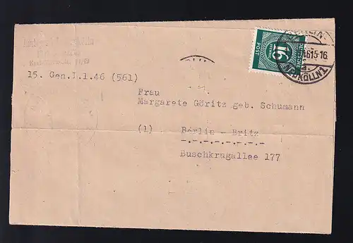 Ziffer 16 Pfg. auf Brief des Amtsgericht Neukölln ab Berlin-Neukölln 19.11.46 