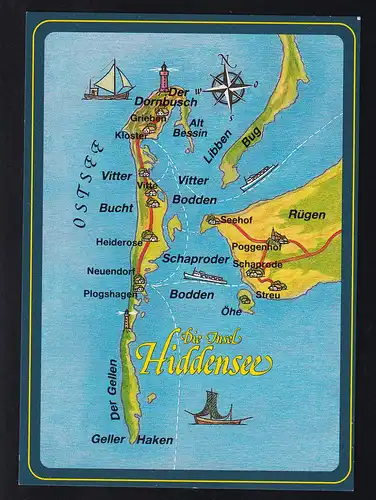 Die Insel Hiddensee Landkarten-AK