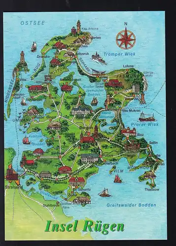 Insel Rügen Landkarten-AK