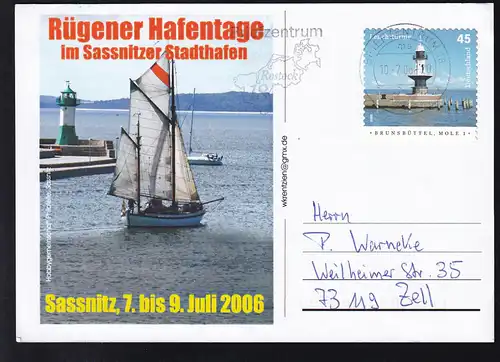 OSt. Sassnitz 10.7.06 auf Sonderpostkarte Rügener Hafentage 2006 