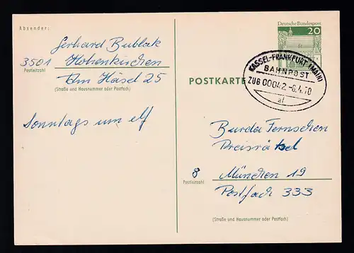 KASSEL-FRANKFURT (MAIN) BAHNPOST af ZUG 00042 6.4.70 auf Ganzsache