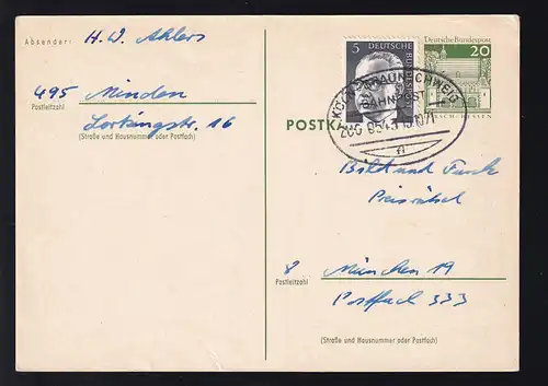 KÖLN-BRAUNSCHWEIG BAHNPOST fi ZUG 0543 15.10.71 auf Ganzsache