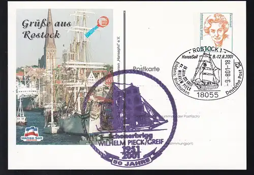 ROSTOCK 1 18055 Erlebnis Briefmarken Deutsche Post Hanse Sail 9.-12.8.2001 