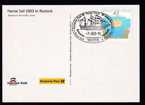 ROSTOCK 18055 Deutsche Post Erlebnis Briefmarken Hanse Sail 7.-10.8.2003 