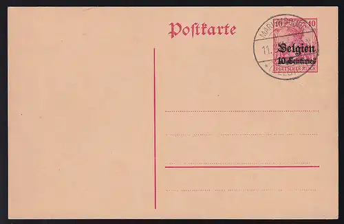 Germania 10 Pfg. mit Aufdruck "Belgien 10 Centimes, Blanko-Stempel MARIENBOORG 