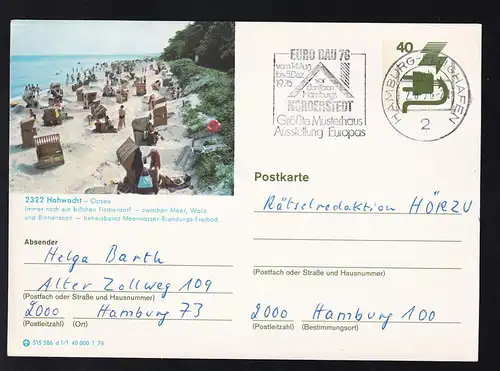 Unfallverhütung 40 Pfg. (Bild Hohwacht-Ostsee) ab Hamburg-Freihafen 2.8.76 
