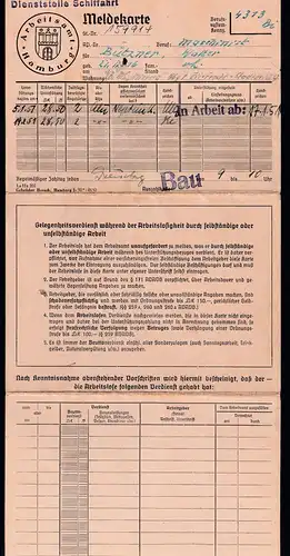 1951 Meldekarte des Arbeitsamt Hamburg Dienststelle Schiffahrt