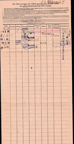 1951 Meldekarte des Arbeitsamt Hamburg Dienststelle Schiffahrt