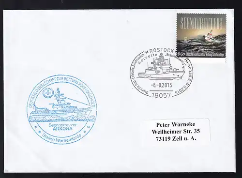 ROSTOCK 18057 Deutsche Post Erlebnis Briefmarken Hanse Sail 6.-8.8.2015 Korvette