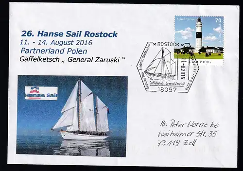 ROSTOCK 18057 Deutsche Post Erlebnis Briefmarken Hanse Sail 11.-14.8.2016
