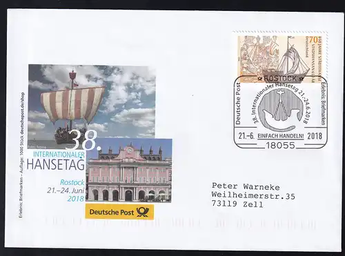 ROSTOCK 18055 Deutsche Post Erlebnis Briefmarken 38. Internationaler Hansetag
