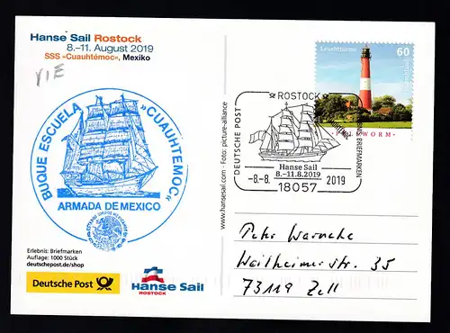 ROSTOCK 18057 DEUTSCHE POST ERLEBNIS BRIEFMARKEN Hanse Sail 8.11.8.2019 