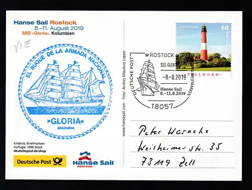 ROSTOCK 18057 DEUTSCHE POST ERLEBNIS BRIEFMARKEN Hanse Sail 8.11.8.2019 