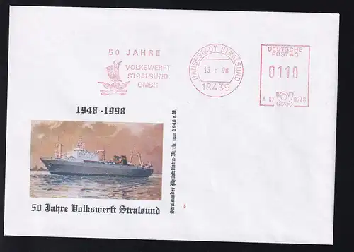 1998 50 Jahre Volkswerft Stralsund Sonderumschlag mit Freistempel ohne Anschrift