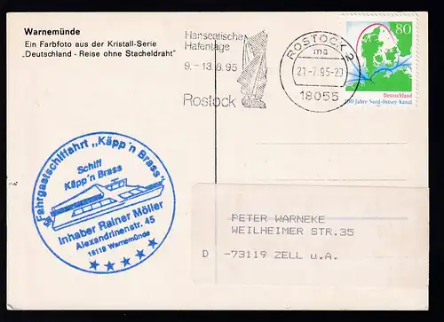 OSt. Rostock 21.7.95 + Cachet Schiff "Käpp'n Brass" auf CAK (Warnemünde)