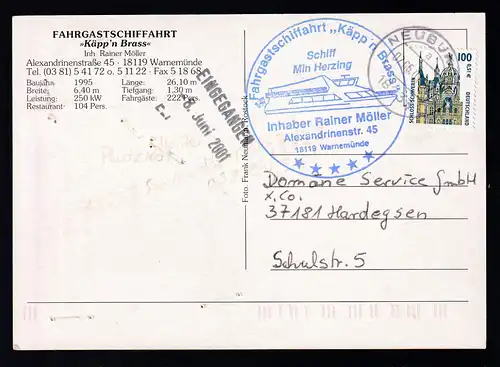 OSt. Neuburg 07.06.02 + Cachet Schiff "Min Herzing" auf CAK (MS Min Herzing)