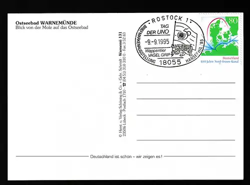 ROSTOCK 1 18055 TAG DER UNO Wappentier VAGEL GRIP BRIEFMARKENAUSSTELLUNG 