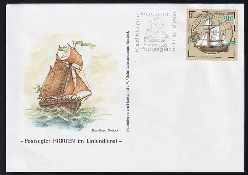 BRIEFZENTRUM 19 ma 31.5.99 Karlskrona Rostock Hiorten 1692 Postsegler im 