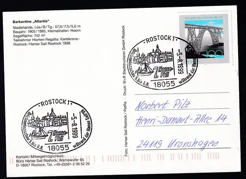 ROSTOCK 1 18055 7. Hanse Phil Briefmarkenschau 5.-8.8. während der Hanse Sail 