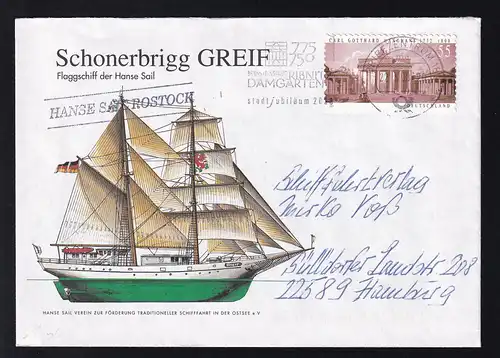 2008 Sonderumschlag Schonerbrigg "Greif" Flaggschiff der Hanse Sail