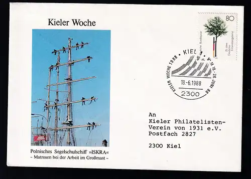 Kieler Woche 1988 Sonderumschlag (Polnisches Segelschulschiff "Iskra" 