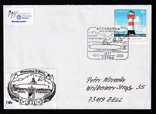 FEHMARN 23769 Burg auf Fehmarn Festakt Museums-U-Boot U 11 9.7.2005 + Vignette 