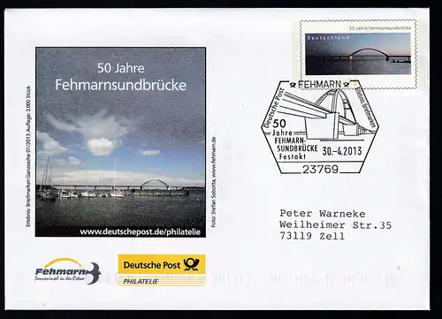 FEHMARN 23769 Deutsche Post Erlebnis Briefmarken 50 Jahre FEHMARN-SUNDBRPCKE 