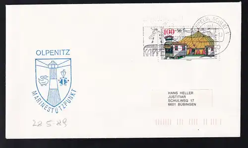 OSt. Kappeln, Schlei 28.5.89 + Cachet Marinestützpunkt Olpenitz auf Brief