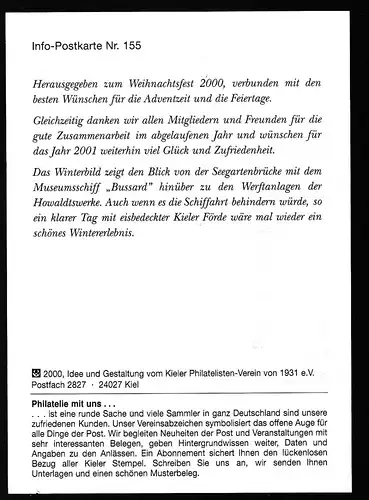 Kiel 2000 Info-Postkarte Nr. 155 des Kieler Philatelisten-Verein