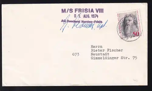 OSt. Norderney 1.8.74 + L3 M/S FRISIA VIII" 01. AUG. 1974 AG Reederei Norden-