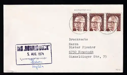 OSt. Norderney 5.8.74 + R2 MS "DONALD DUCK" 5. AUG. 1974  auf Brief