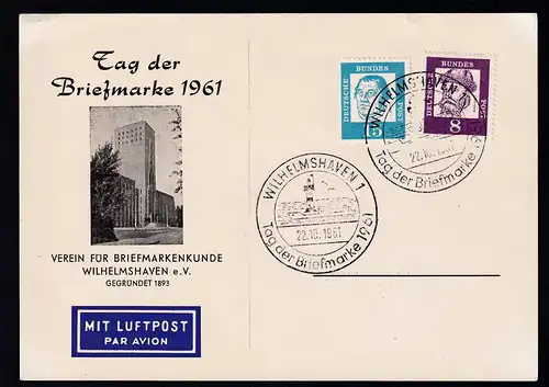 WILHELMSHAVEN 1 Tag der Briefmarkw 1961 22.10.1961 auf Sonderpostkarte 