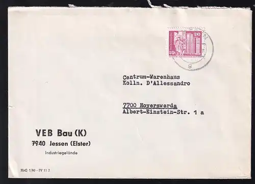 Brief des VEB Bau (K) 7940 Jessen (Elster) nach Hoyerswerda