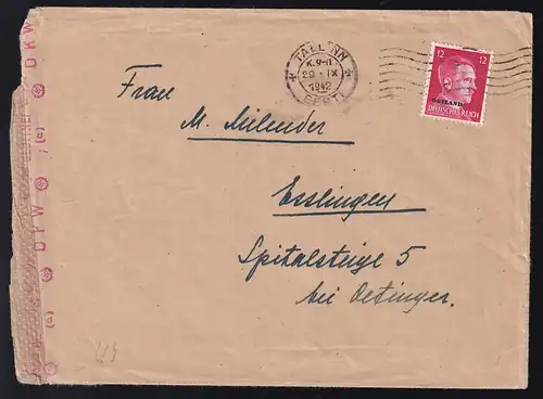 Hitler 12 Pfg. mit Aufdruck "OSTLAND" auf Brief mit Maschinenstempel TALLINN 