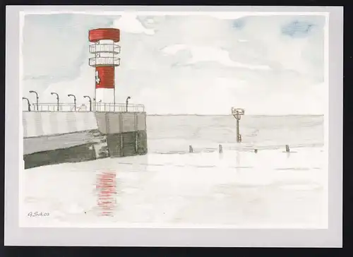 Brunsbüttel Molenfeuer Mole 4, nach einem Aquarell von Gerald Scharge