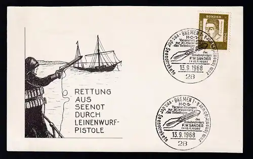 Bremen 1968 Sonderpostkarte zum 30. Todestag des Raketenpioniers F.W. Sander