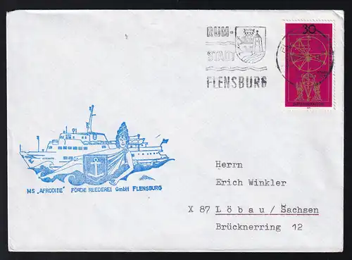 OSt. Flensburg 27.10.71 + Cachet MS Afrodite auf Brief