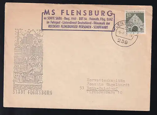 OSt. Flensburg 5.4.65 + Cachet MS Flensburg auf Brief