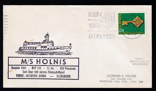 OSt. Flensburg 5.6.66 + Cachet MS Holnis auf Brief